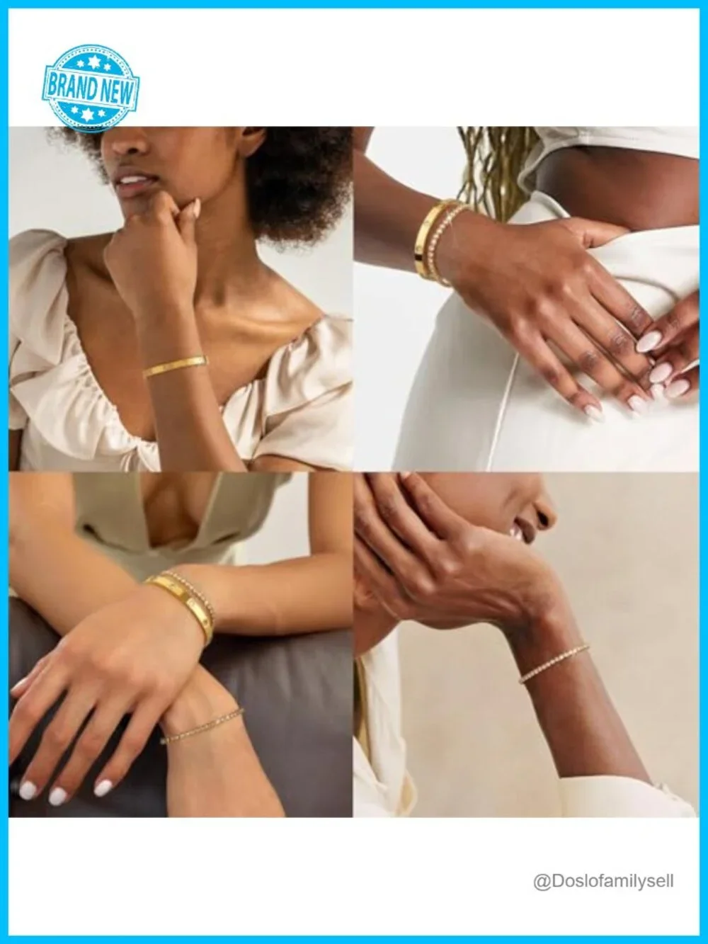 3-Piece Stackable Gold Bracelet Set, Zircon Horseshoe Cable Bracelets
